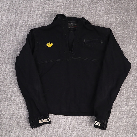 VTG WWII USA Navy Cracker Jack Wool Small Dark Blue Long Sleeve Jumper